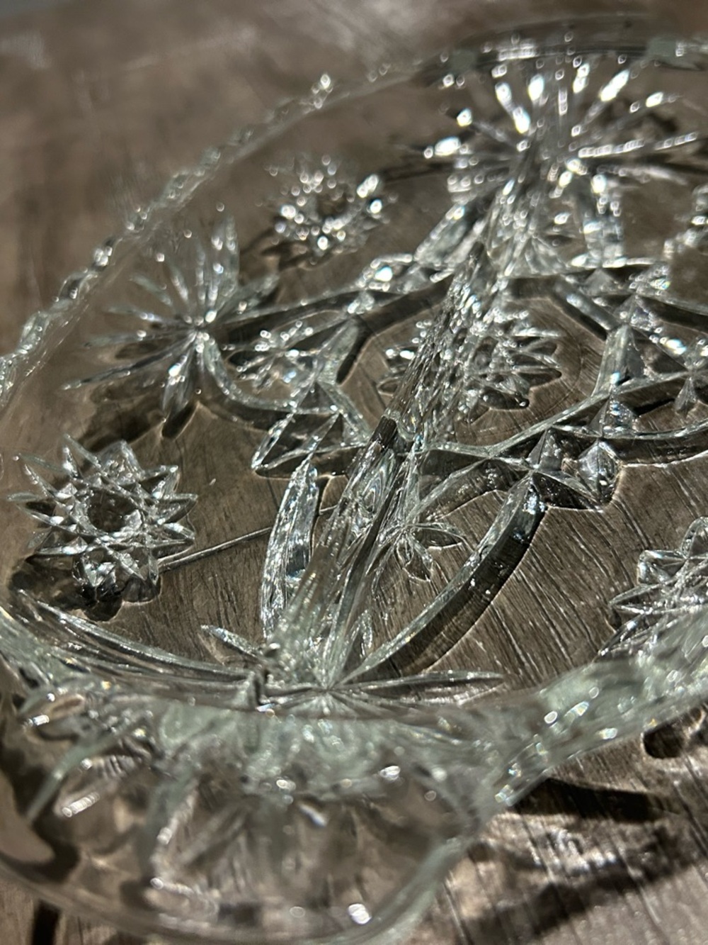 Vintage Anchor Hocking Cut Glass Oval Divided Relish Dish